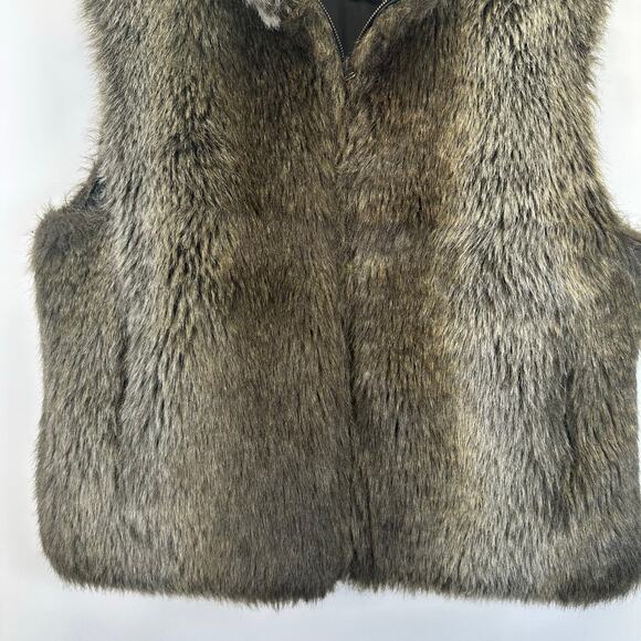 Blassport Faux Fur Brown and Gray Fully Lined Zip Up Vest Womens Large Trendy - Picture 11 of 14